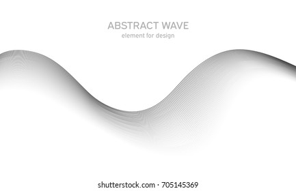 Abstract wave element for design. Digital frequency track equalizer. Stylized line art background. Vector illustration. Wave with lines created using blend tool. Curved wavy line, smooth stripe.