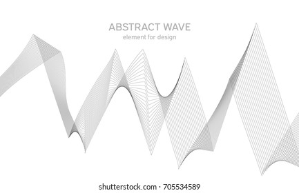 Abstract wave element for design. Digital frequency track equalizer. Stylized line art background. Vector illustration. Wave with lines created using blend tool. Curved wavy line, smooth stripe.