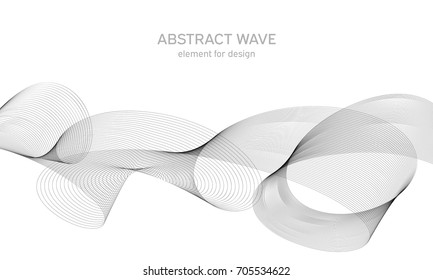 Abstract wave element for design. Digital frequency track equalizer. Stylized line art background. Vector illustration. Wave with lines created using blend tool. Curved wavy line, smooth stripe.