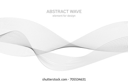 Abstract wave element for design. Digital frequency track equalizer. Stylized line art background. Vector illustration. Wave with lines created using blend tool. Curved wavy line, smooth stripe.