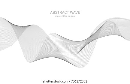 Abstract wave element for design. Digital frequency track equalizer. Stylized line art background. Vector illustration. Wave with lines created using blend tool. Curved wavy line, smooth stripe.