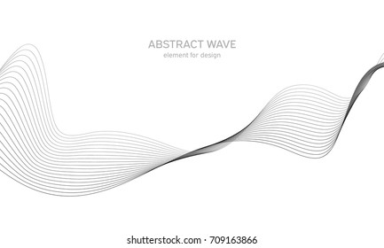 Abstract wave element for design. Digital frequency track equalizer. Stylized line art background. Vector illustration. Wave with lines created using blend tool. Curved wavy line, smooth stripe.