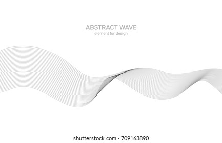 Abstract wave element for design. Digital frequency track equalizer. Stylized line art background. Vector illustration. Wave with lines created using blend tool. Curved wavy line, smooth stripe.