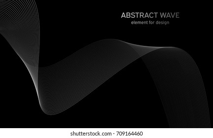 Abstract wave element for design. Digital frequency track equalizer. Stylized line art background. Shiny wave with lines created using blend tool. Curved wavy line, smooth stripe. Vector.