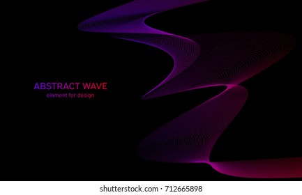 Abstract wave element for design. Digital frequency track equalizer. Stylized line art background. Colorful shiny wave with lines created using blend tool. Curved wavy line, smooth stripe. Vector.