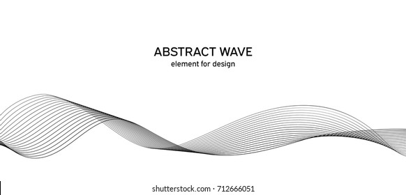 Abstract wave element for design. Digital frequency track equalizer. Stylized line art background. Vector illustration. Wave with lines created using blend tool. Curved wavy line, smooth stripe.