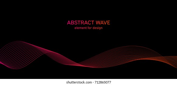 Abstract wave element for design. Digital frequency track equalizer. Stylized line art background. Colorful shiny wave with lines created using blend tool. Curved wavy line, smooth stripe. Vector.
