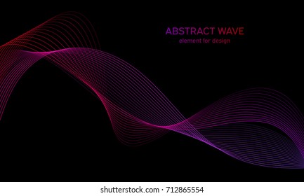 Abstract wave element for design. Digital frequency track equalizer. Stylized line art background. Colorful shiny wave with lines created using blend tool. Curved wavy line, smooth stripe. Vector.