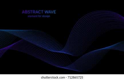 Abstract wave element for design. Digital frequency track equalizer. Stylized line art background. Colorful shiny wave with lines created using blend tool. Curved wavy line, smooth stripe. Vector.