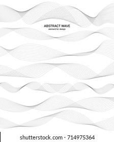 Abstract wave element for design. Digital frequency track equalizer. Stylized line art background. Vector illustration. Wave with lines created using blend tool. Curved wavy line, smooth stripe. Set