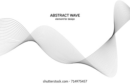 Abstract wave element for design. Digital frequency track equalizer. Stylized line art background. Vector illustration. Wave with lines created using blend tool. Curved wavy line, smooth stripe.