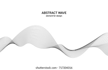 Abstract wave element for design. Digital frequency track equalizer. Stylized line art background. Vector illustration. Wave with lines created using blend tool. Curved wavy line, smooth stripe.