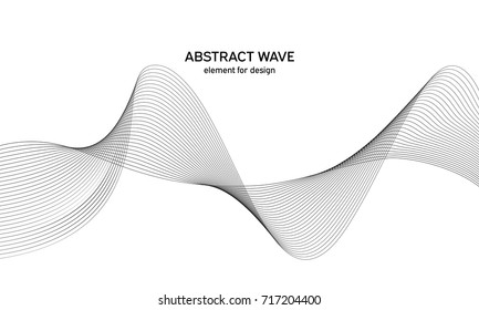 Abstract wave element for design. Digital frequency track equalizer. Stylized line art background. Vector illustration. Wave with lines created using blend tool. Curved wavy line, smooth stripe.