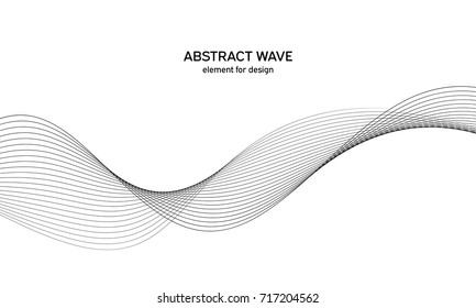 Abstract wave element for design. Digital frequency track equalizer. Stylized line art background. Vector illustration. Wave with lines created using blend tool. Curved wavy line, smooth stripe.