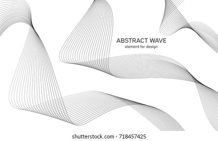 Abstract wave element for design. Digital frequency track equalizer. Stylized line art background. Vector illustration. Wave with lines created using blend tool. Curved wavy line, smooth stripe. Set