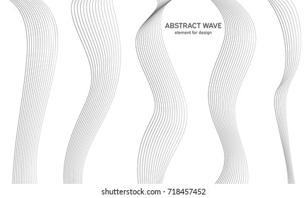 Abstract wave element for design. Digital frequency track equalizer. Stylized line art background. Vector illustration. Wave with lines created using blend tool. Curved wavy line, smooth stripe. Set