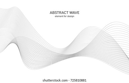 Abstract wave element for design. Digital frequency track equalizer. Stylized line art background. Vector illustration. Wave with lines created using blend tool. Curved wavy line, smooth stripe.