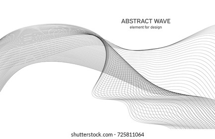 Abstract wave element for design. Digital frequency track equalizer. Stylized line art background. Vector illustration. Wave with lines created using blend tool. Curved wavy line, smooth stripe.