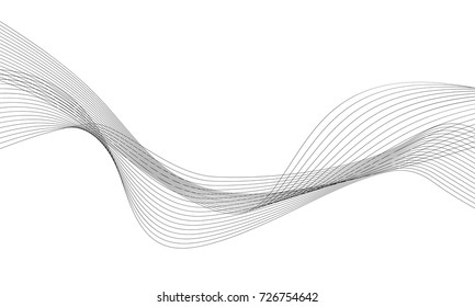 Abstract wave element for design. Digital frequency track equalizer. Stylized line art background. Vector illustration. Wave with lines created using blend tool. Curved wavy line, smooth stripe.