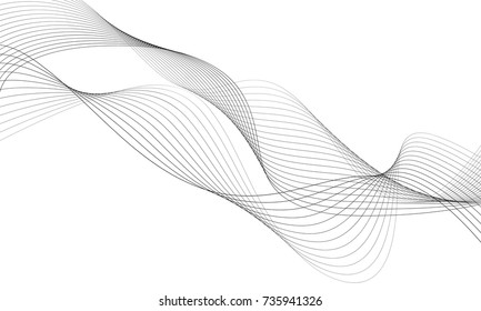 Abstract wave element for design. Digital frequency track equalizer. Stylized line art background. Vector illustration. Wave with lines created using blend tool. Curved wavy line, smooth stripe.