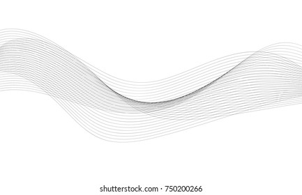 Abstract wave element for design. Digital frequency track equalizer. Stylized line art background. Vector illustration. Wave with lines created using blend tool. Curved wavy line, smooth stripe.