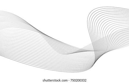 Abstract wave element for design. Digital frequency track equalizer. Stylized line art background. Vector illustration. Wave with lines created using blend tool. Curved wavy line, smooth stripe.
