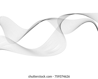Abstract wave element for design. Digital frequency track equalizer. Stylized line art background. Vector illustration. Wave with lines created using blend tool. Curved wavy line, smooth stripe.