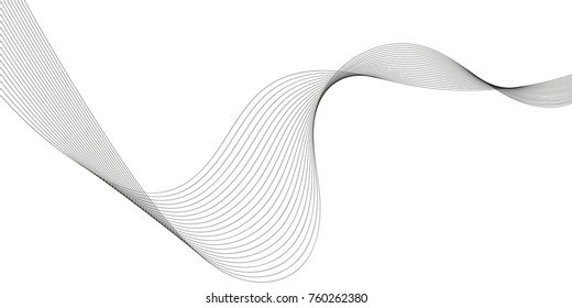 Abstract wave element for design. Digital frequency track equalizer. Stylized line art background. Vector illustration. Wave with lines created using blend tool. Curved wavy line, smooth stripe.