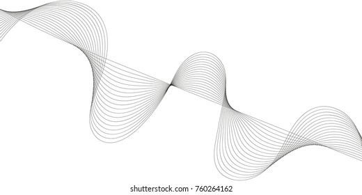 Abstract wave element for design. Digital frequency track equalizer. Stylized line art background. Vector illustration. Wave with lines created using blend tool. Curved wavy line, smooth stripe.