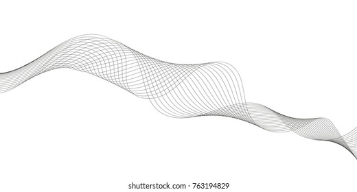 Abstract wave element for design. Digital frequency track equalizer. Stylized line art background. Vector illustration. Wave with lines created using blend tool. Curved wavy line, smooth stripe.