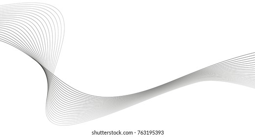 Abstract wave element for design. Digital frequency track equalizer. Stylized line art background. Vector illustration. Wave with lines created using blend tool. Curved wavy line, smooth stripe.