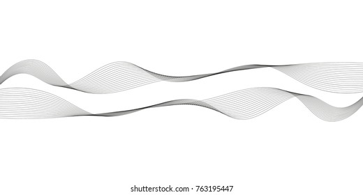 Abstract wave element for design. Digital frequency track equalizer. Stylized line art background. Vector illustration. Wave with lines created using blend tool. Curved wavy line, smooth stripe.