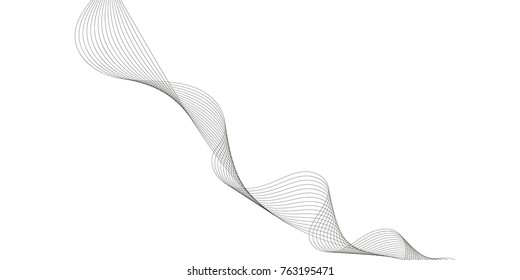Abstract wave element for design. Digital frequency track equalizer. Stylized line art background. Vector illustration. Wave with lines created using blend tool. Curved wavy line, smooth stripe.