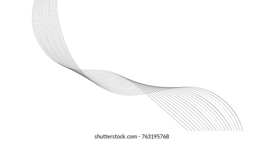 Abstract wave element for design. Digital frequency track equalizer. Stylized line art background. Vector illustration. Wave with lines created using blend tool. Curved wavy line, smooth stripe.