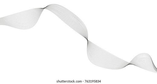 Abstract wave element for design. Digital frequency track equalizer. Stylized line art background. Vector illustration. Wave with lines created using blend tool. Curved wavy line, smooth stripe.