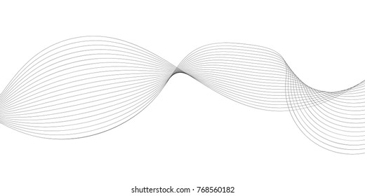 Abstract wave element for design. Digital frequency track equalizer. Stylized line art background. Vector illustration. Wave with lines created using blend tool. Curved wavy line, smooth stripe.