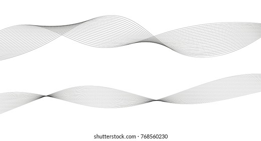 Abstract wave element for design. Digital frequency track equalizer. Stylized line art background. Vector illustration. Wave with lines created using blend tool. Curved wavy line, smooth stripe.