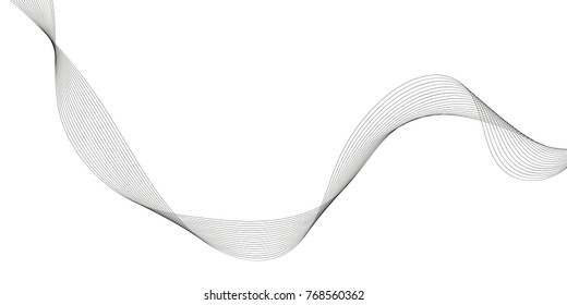 Abstract wave element for design. Digital frequency track equalizer. Stylized line art background. Vector illustration. Wave with lines created using blend tool. Curved wavy line, smooth stripe.