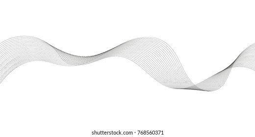 Abstract wave element for design. Digital frequency track equalizer. Stylized line art background. Vector illustration. Wave with lines created using blend tool. Curved wavy line, smooth stripe.