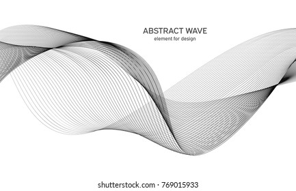 Abstract wave element for design. Digital frequency track equalizer. Stylized line art background. Vector illustration. Wave with lines created using blend tool. Curved wavy line, smooth stripe.