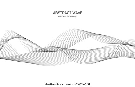 Abstract wave element for design. Digital frequency track equalizer. Stylized line art background. Vector illustration. Wave with lines created using blend tool. Curved wavy line, smooth stripe.