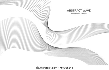 Abstract wave element for design. Digital frequency track equalizer. Stylized line art background. Vector illustration. Wave with lines created using blend tool. Curved wavy line, smooth stripe.