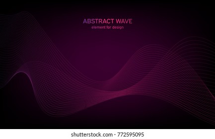 Abstract wave element for design. Digital frequency track equalizer. Stylized line art background. Colorful shiny wave with lines created using blend tool. Curved wavy line, smooth stripe. Vector.