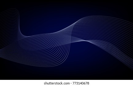 Abstract wave element for design. Digital frequency track equalizer. Stylized line art background. Colorful shiny wave with lines created using blend tool. Curved wavy line, smooth stripe. Vector.