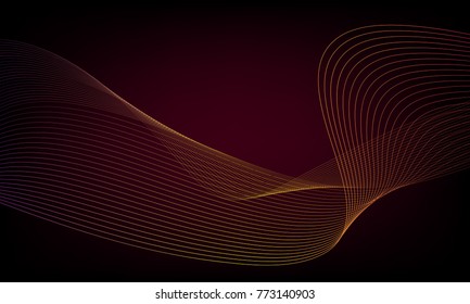 Abstract wave element for design. Digital frequency track equalizer. Stylized line art background. Colorful shiny wave with lines created using blend tool. Curved wavy line, smooth stripe. Vector.