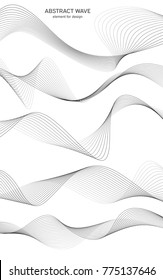 Abstract wave element for design. Digital frequency track equalizer. Stylized line art background. Vector illustration. Wave with lines created using blend tool. Curved wavy line, smooth stripe. Set