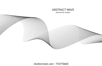 Abstract wave element for design. Digital frequency track equalizer. Stylized line art background. Vector illustration. Wave with lines created using blend tool. Curved wavy line, smooth stripe.