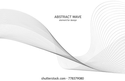 Abstract wave element for design. Digital frequency track equalizer. Stylized line art background. Vector illustration. Wave with lines created using blend tool. Curved wavy line, smooth stripe.