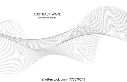 Abstract wave element for design. Digital frequency track equalizer. Stylized line art background. Vector illustration. Wave with lines created using blend tool. Curved wavy line, smooth stripe.