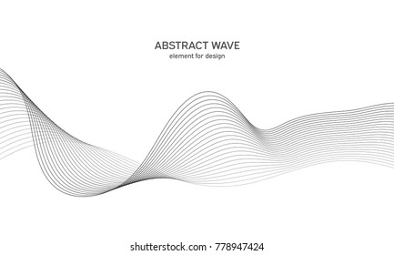 Abstract wave element for design. Digital frequency track equalizer. Stylized line art background. Vector illustration. Wave with lines created using blend tool. Curved wavy line, smooth stripe.